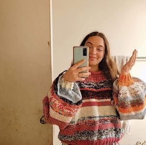 Handknit Colorful Sweater Size medium